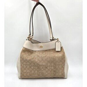 Coach Cream and Tan Signature Tote Bag